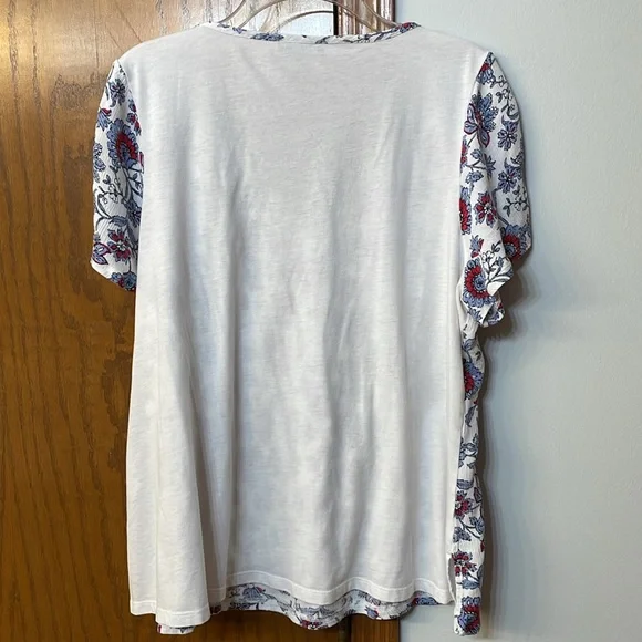 LANE BRYANT UEC Women’s Sz 14 pattern mixed media short sleeve shirt top white - Picture 10 of 10